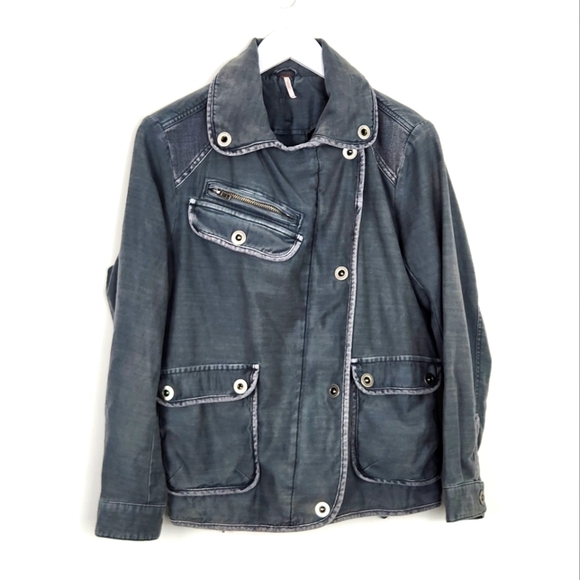 Free People Women's Size S 100% Cotton Gray Military Jacket - Picture 1 of 15